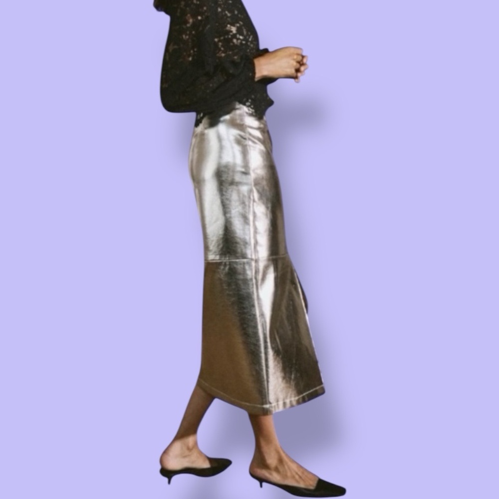 Soaked Danila Metallic Gold Midi Vegan Leather Skirt